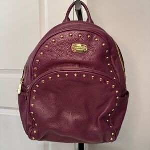 Michael Kors Studded Leather Backpack Burgundy Gold Hardware